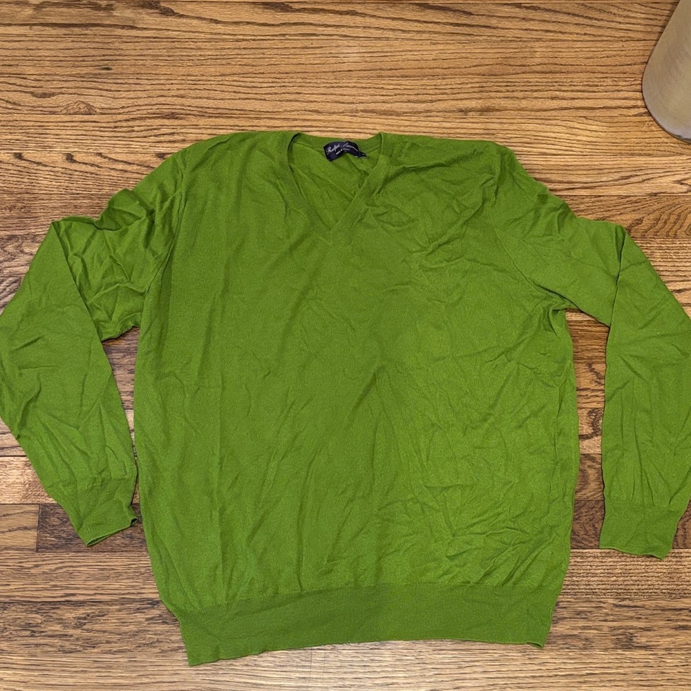 Ralph Lauren purple Label Green V-Neck Cashmere Sweater XL